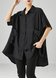 Style Black Oversized Patchwork Cotton Blouses Summer