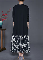 Style Black Oversized Patchwork Cotton Long Dress Spring