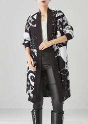 Style Black Oversized Print Cotton Loose Cardigan Fall
