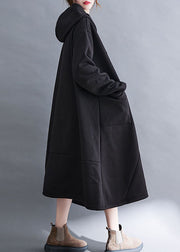 Style Black Patchwork Pockets Warm Fleece Vacation Dresses Winter