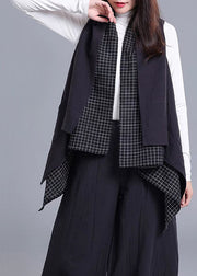 Style Black Patchwork Pockets asymmetrical design Fall Sleeveless Vest + Pants Two Pieces Set