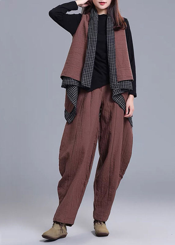 Style Black Patchwork Pockets asymmetrical design Fall Sleeveless Vest + Pants Two Pieces Set