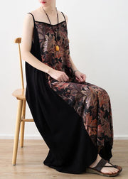 Style Black Patchwork Print A Line Camisole Sundress - SooLinen