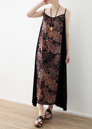Style Black Patchwork Print A Line Camisole Sundress - SooLinen
