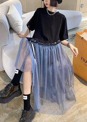 Style Black Patchwork tulle Maxi Summer Cotton Dress - SooLinen