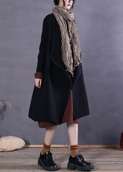 Style Black Peter Pan Collar Pockets Woolen Winter Coat