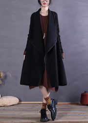Style Black Peter Pan Collar Pockets Woolen Winter Coat