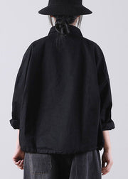 Style Black PeterPan Collar Pockets Button Fall Shirts Long sleeve