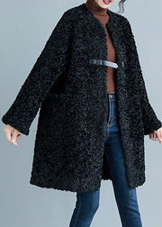 Style Black Pockets Faux Fur Coats Winter