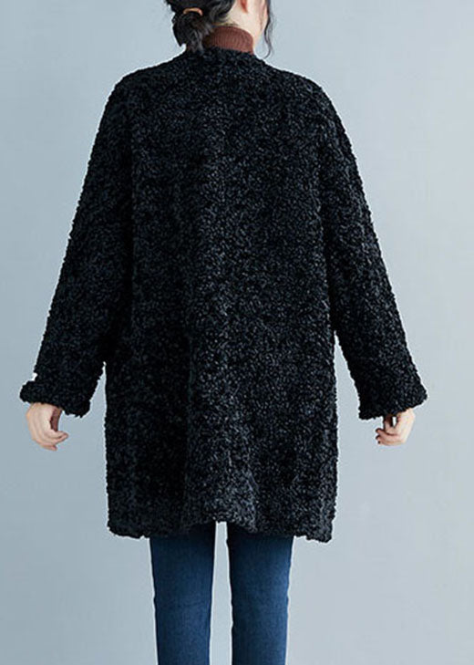 Style Black Pockets Faux Fur Coats Winter