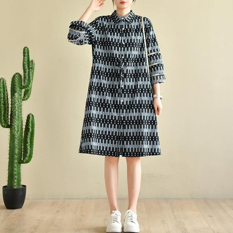 Style Black Print Chiffon Button Summer Dresses - SooLinen