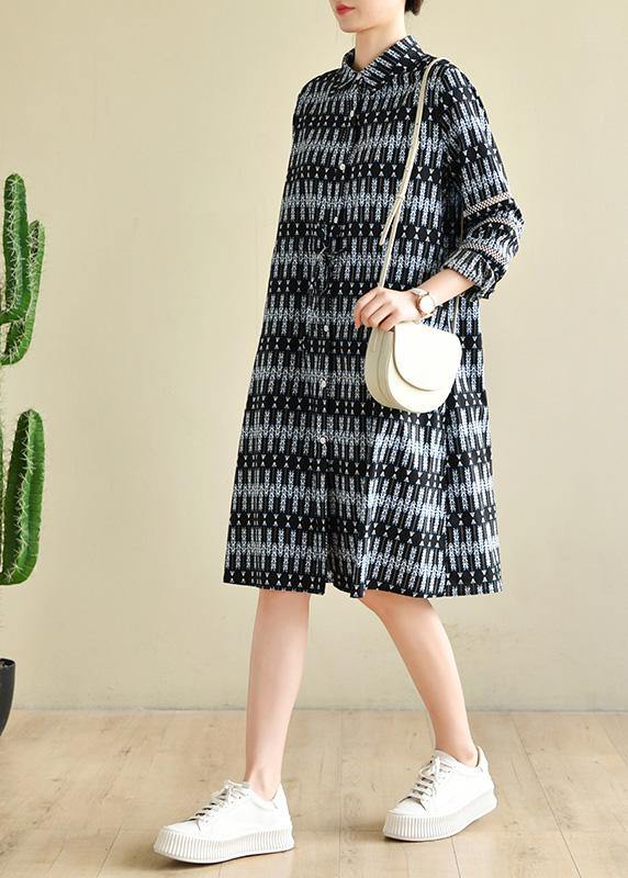 Style Black Print Chiffon Button Summer Dresses - SooLinen