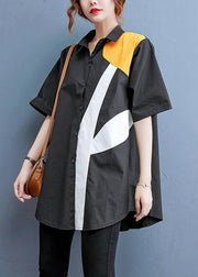 Style Black Print Peter Pan Collar Cotton Top Summer - SooLinen