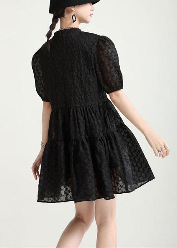 Style Black Puff Sleeve Patchwork Summer A Line Dresses - SooLinen