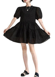 Style Black Puff Sleeve Patchwork Summer A Line Dresses - SooLinen