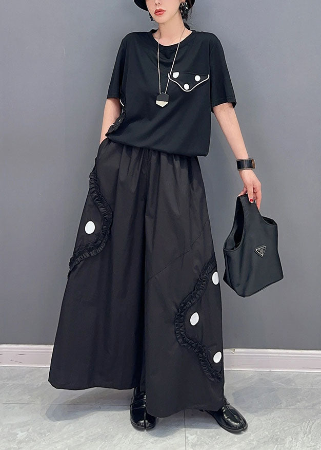 Style Black Ruffled Oversized Cotton Two Pieces Set Summer