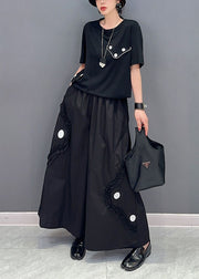 Style Black Ruffled Oversized Cotton Two Pieces Set Summer