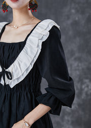 Style Black Ruffled Patchwork Cotton Blouses Fall