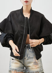 Style Black Ruffled Patchwork Cotton Coat Spring