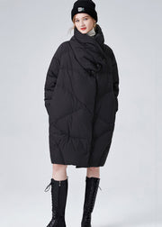 Style Black Stand Collar Oversized Pockets Duck Down Winter Coats