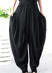 Style Black Striped Patchwork Cotton lantern Pants Spring