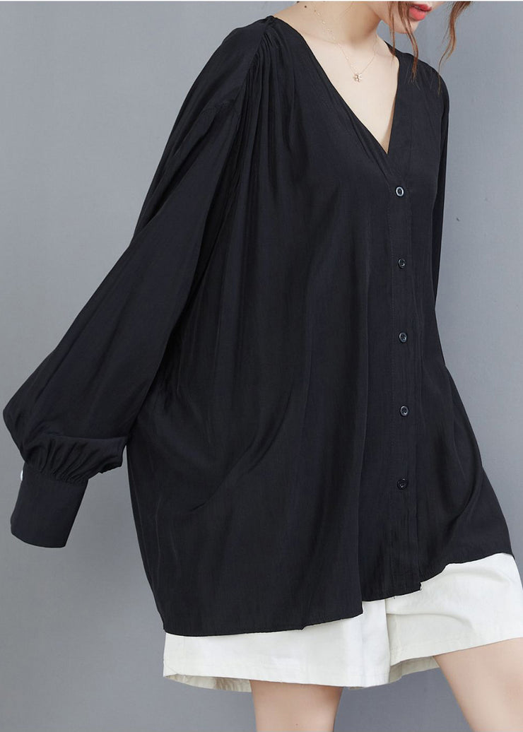 Style Black V Neck Oversized Cotton UPF 50+ Shirts Summer