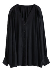 Style Black V Neck Oversized Cotton UPF 50+ Shirts Summer