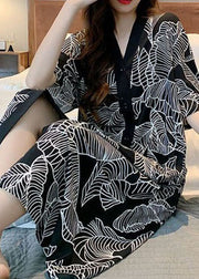 Style Black V Neck Print Patchwork Cotton Pajamas Dresses Summer