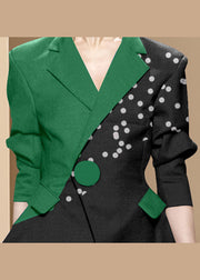 Stil Schwarzer grüner Knopf asymmetrisches Design Bubikragen Westlicher Kleidungsmantel Langarm
