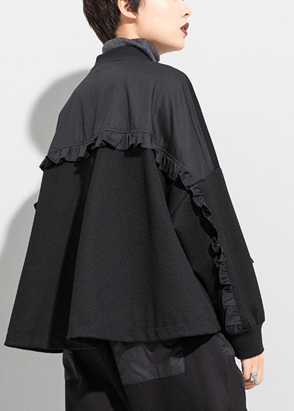 Style Schwarz Taschen mit Reißverschluss Patchwork Herbstmantel Langarm