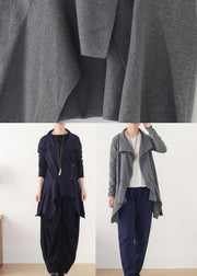 Style Blue Asymmetrical Design Zippered Fall Coat Short - SooLinen