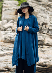 Style Blaue asymmetrische Strickjacke aus lockerer Baumwolle Frühling