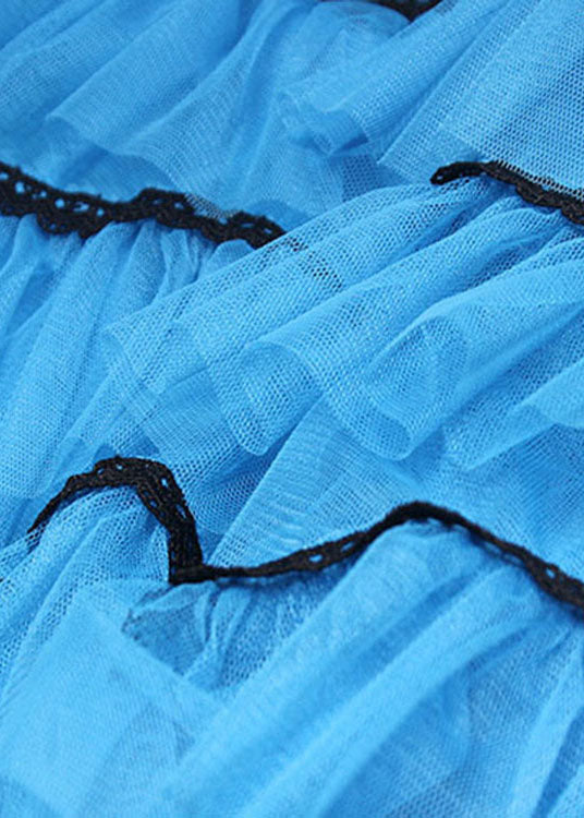 Style Blue Asymmetrical Tulle Skirt Spring