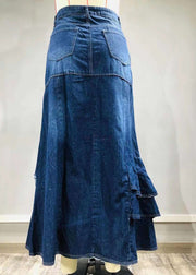 Style Blue Asymmetrical Wrinkled Pockets Patchwork Denim Skirt Summer