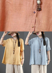 Style Blue Half Sleeve Linen Shirt Tops Summer - SooLinen