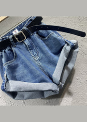 Style Blue Pockets Patchwork Denim Shorts Fall