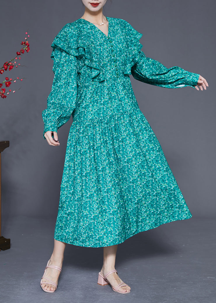 Style Blue Ruffles Patchwork Exra Large Hem Long Dress Spring
