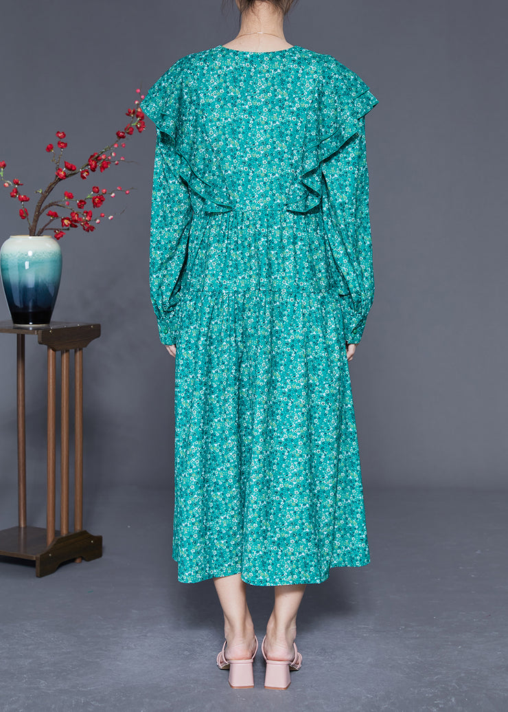 Style Blue Ruffles Patchwork Exra Large Hem Long Dress Spring