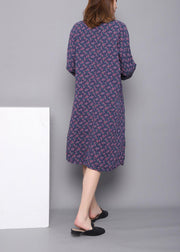 Style Blue V Neck Dress Print Spring Maxi Dress - SooLinen