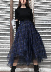 Style Blue asymmetrical design Plaid tulle Skirt Spring