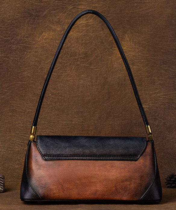 Style Brown Color contrast Paitings Leather Tote Handbag