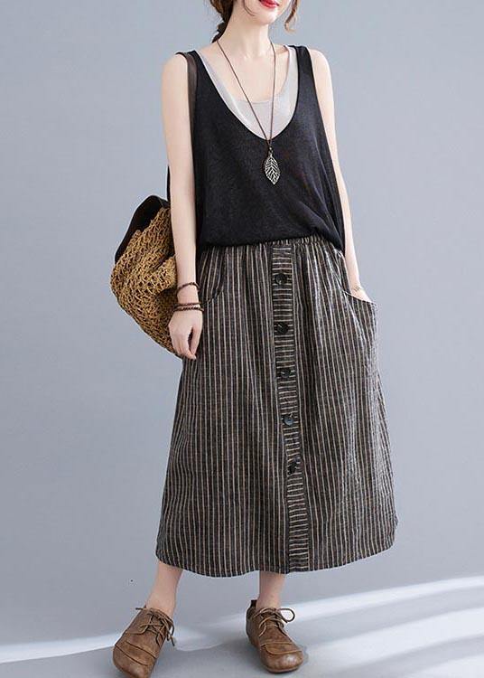 Style Brown StripedButton CottonLinen Skirts Summer - SooLinen