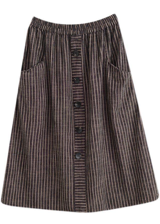 Style Brown StripedButton CottonLinen Skirts Summer - SooLinen