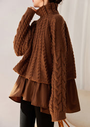 Style Caramel Hign Neck False Two Pieces Knit Sweaters Winter