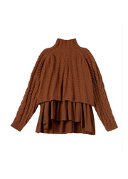 Style Caramel Hign Neck False Two Pieces Knit Sweaters Winter