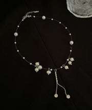 Style Champagne Alloy Zircon Asymmetric Pearl Tassel Pendant Necklace