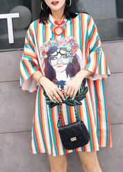 Style Chinese Button Cotton Wardrobes Fashion Ideas striped prints Dress summer - SooLinen