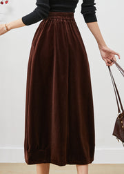 Style Chocolate Elastic Waist Button Corduroy Skirts Fall