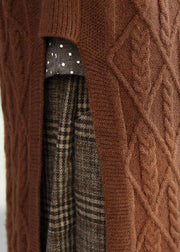 Style Chocolate O-Neck Side Open Fall Knit Vest - SooLinen