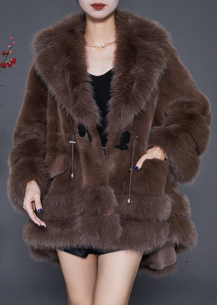 Style Chocolate Oversized Low High Design Fuzzy Fur Fluffy Jacket Winter